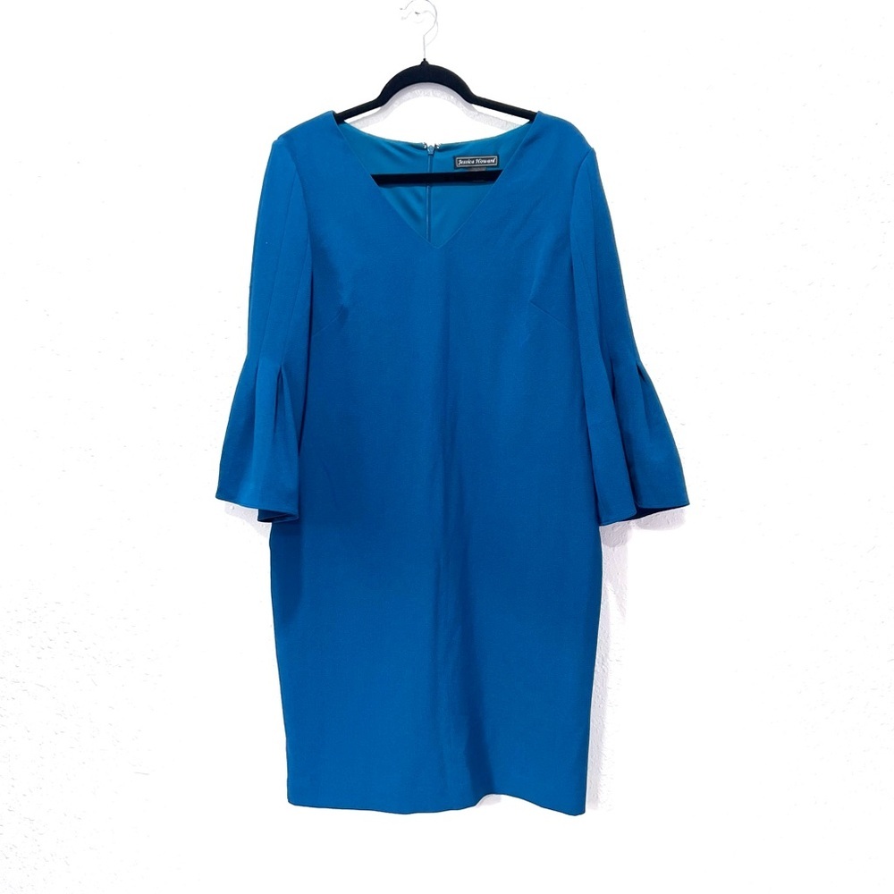 Jessica‎ Howard teal Sheath Dress with tulip Bell Sleeves 14